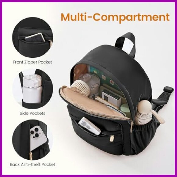 Mini Puffer Backpack - Lightweight Nylon, Anti-Theft Pocket, 12x10x5